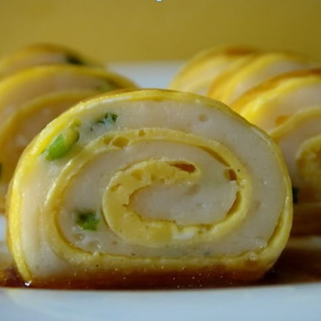 清蒸鱼浆蛋卷 Steamed Fish Paste Egg Roll